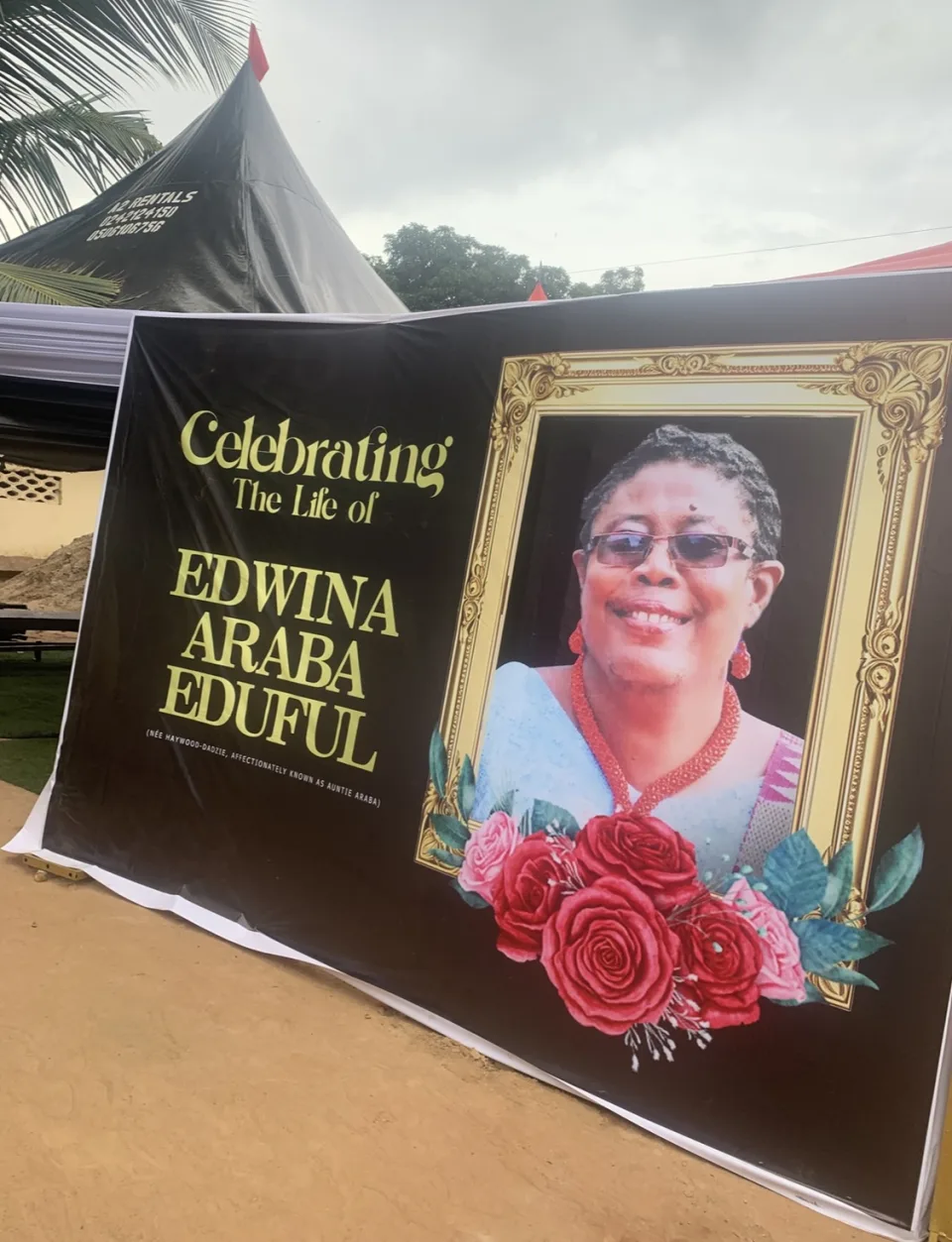 Memorial backdrop celebrating the life of Edwina Araba Eduful