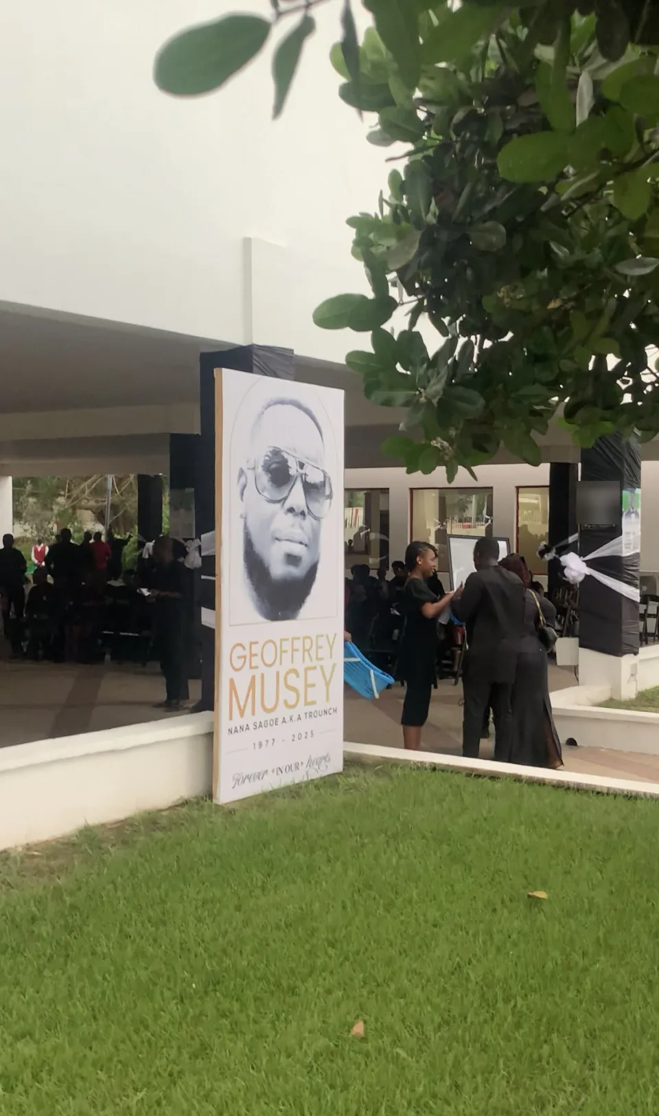 Geoffrey Musey memorial display and funeral venue in Lashibi, Tema