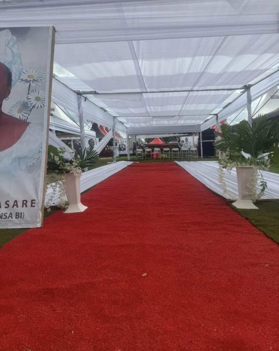 Decorated funeral venue walkway at the Susuka Family funeral in Goaso